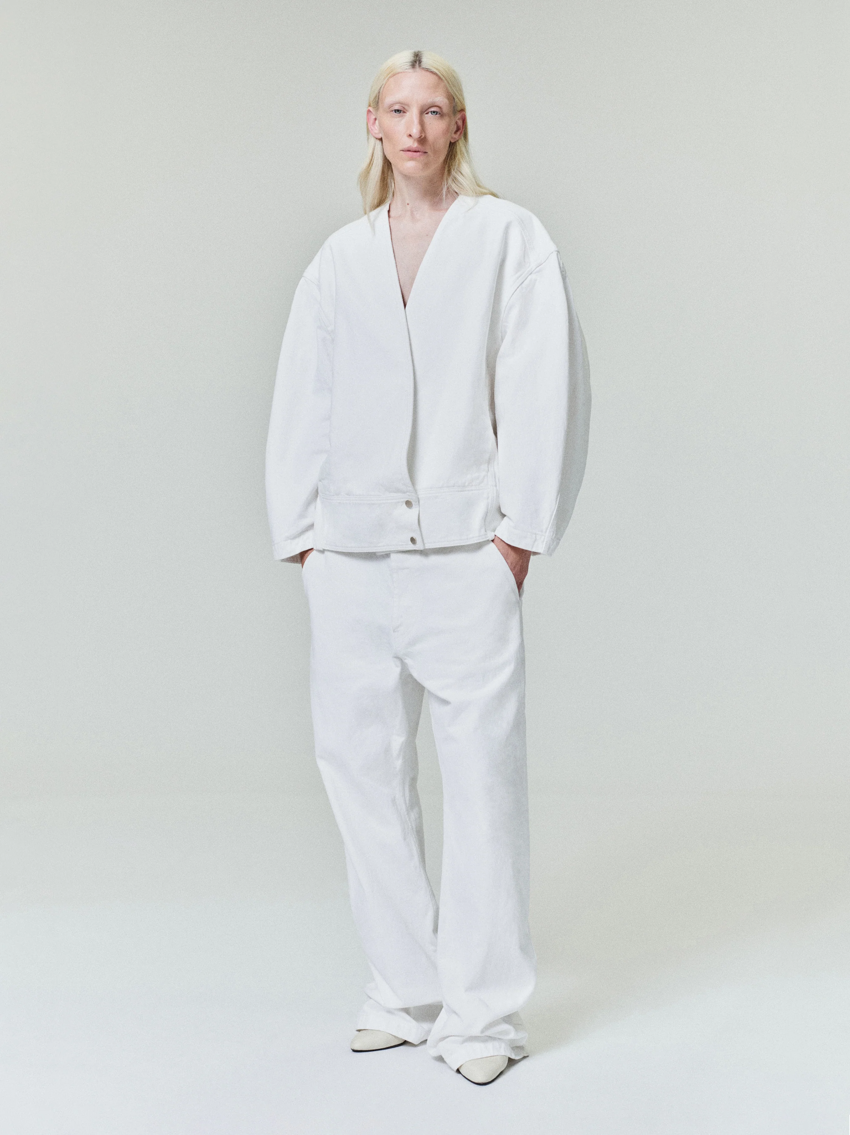 Womens Cotton Twill Relaxed Lapelless Jacket