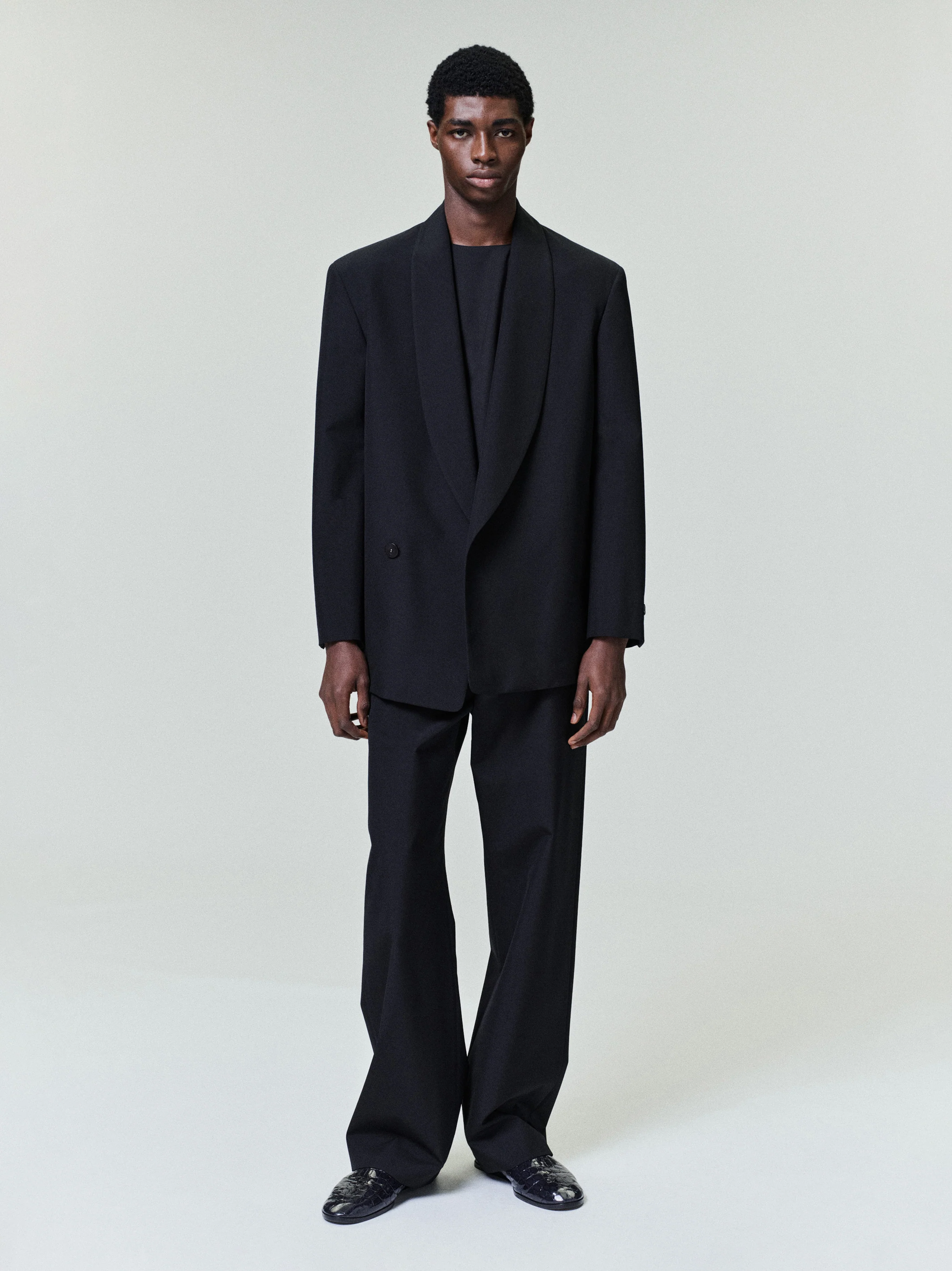 Double-Breasted Wool Poplin Shawl Collar Jacket