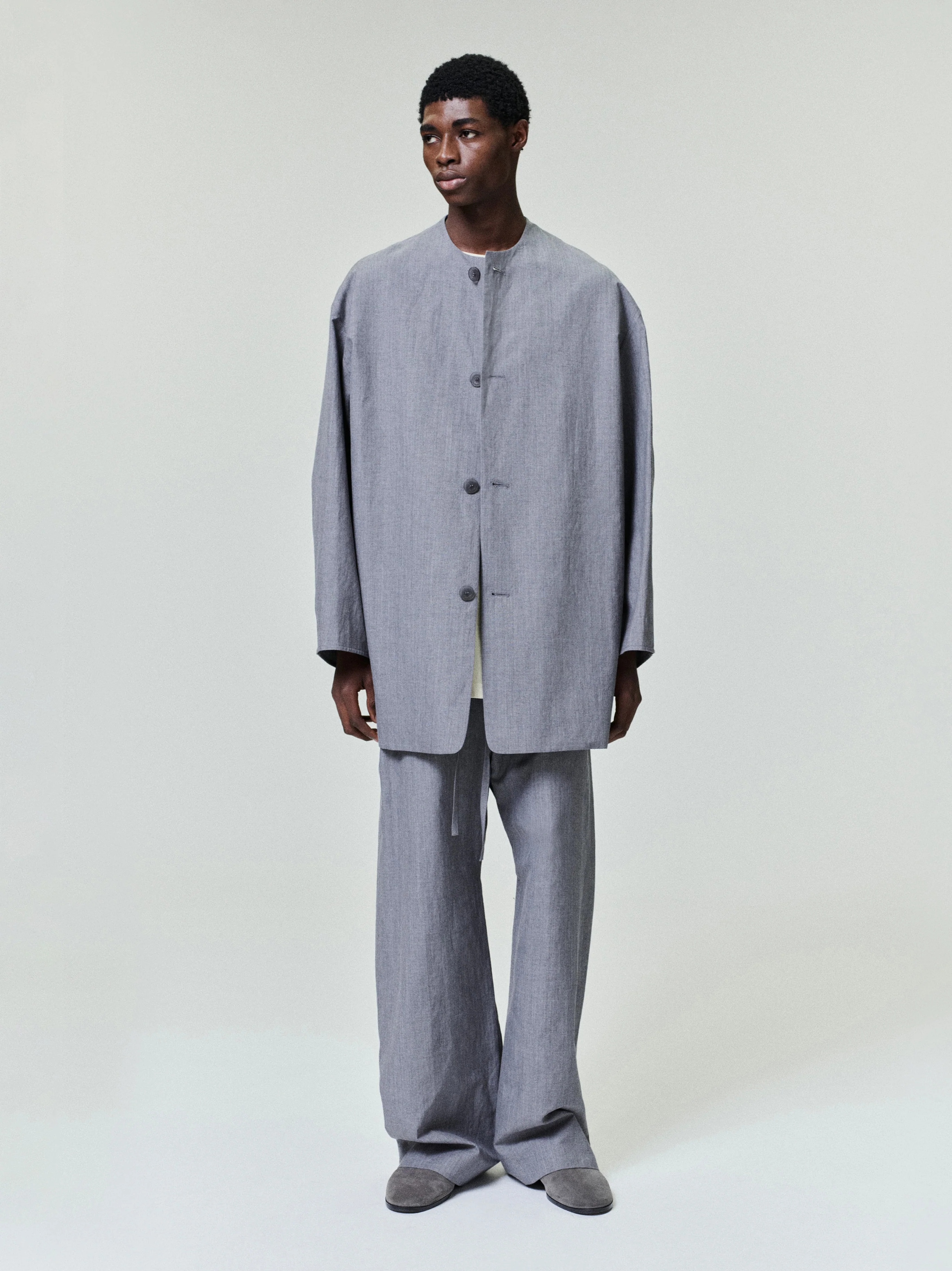 Wool Linen Collarless Sport Jacket