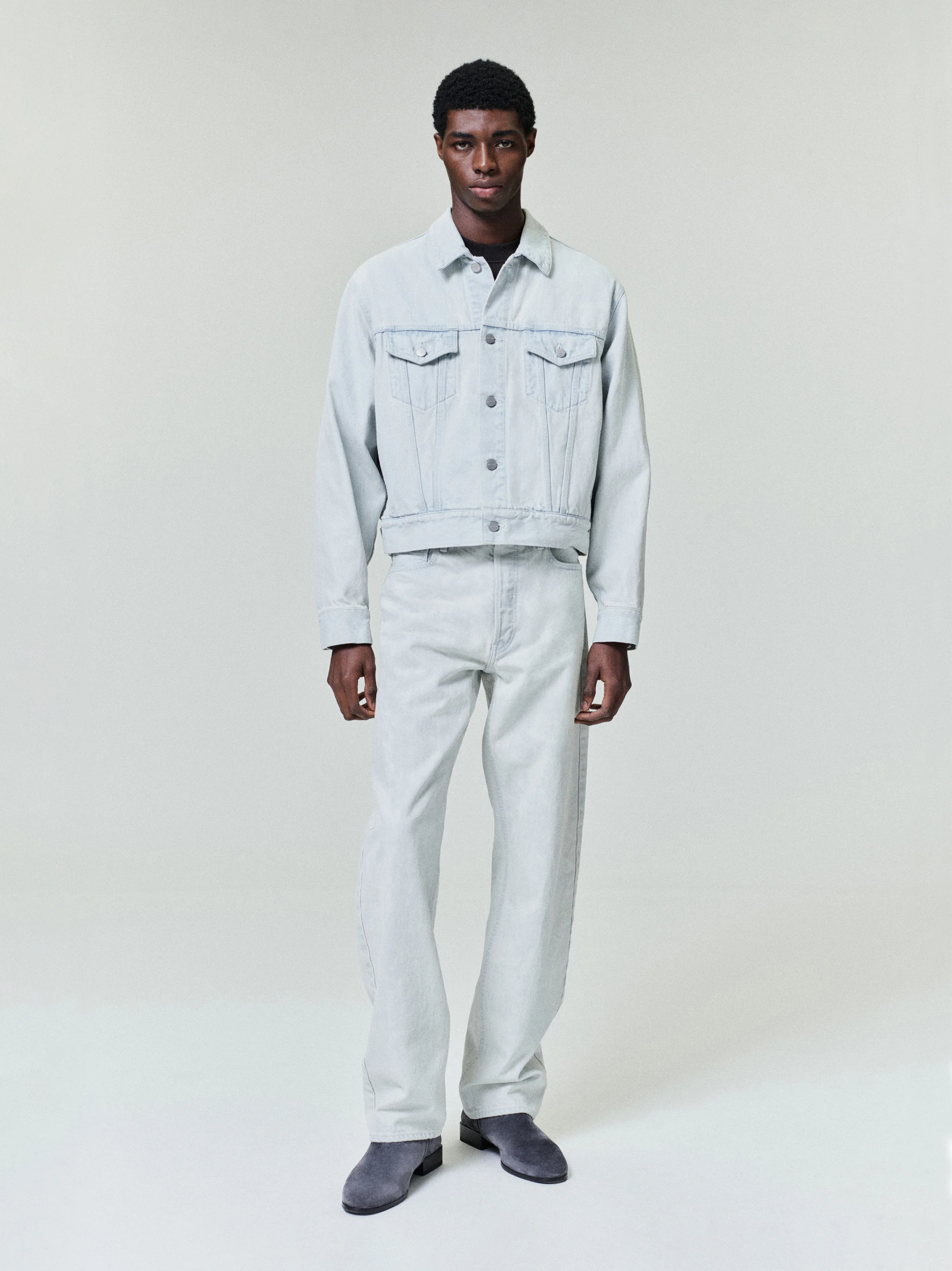 Bleach Washed Denim Straight 5 Pocket