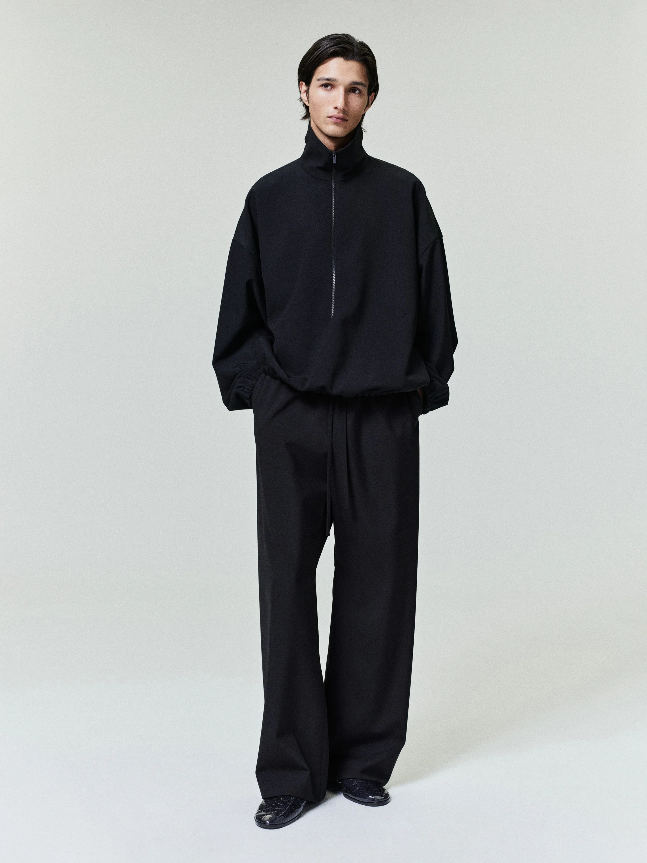 Wool Ripstop Wide Leg Drawstring Pants