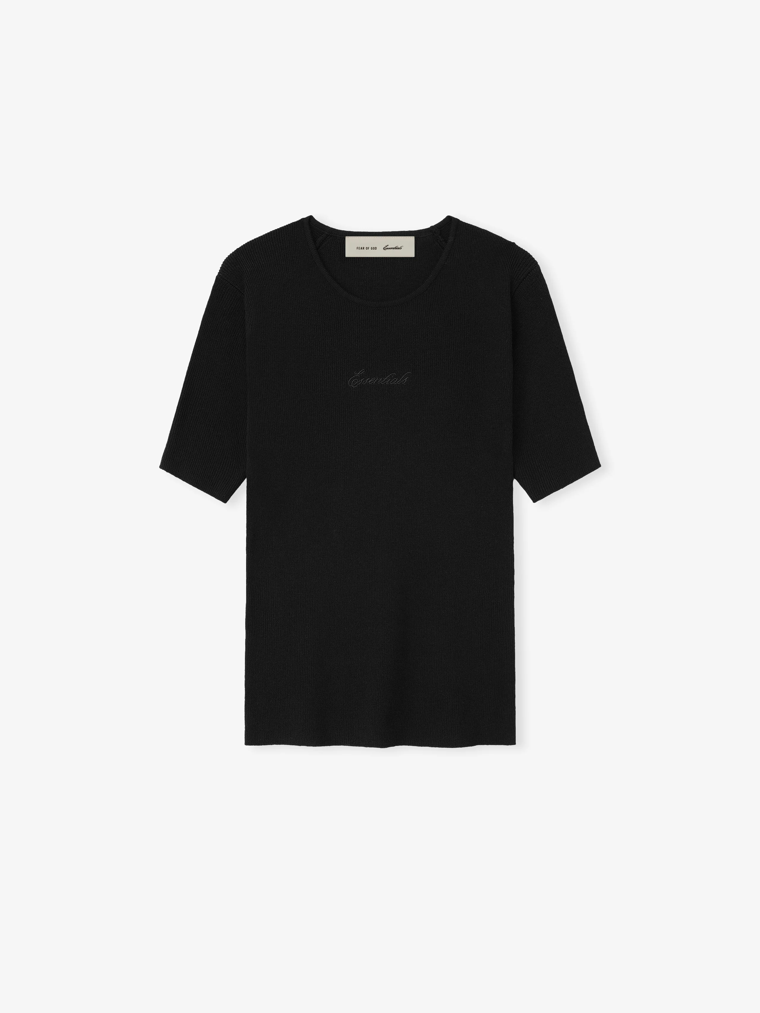 Womens Signature Rib Knit Fitted Short Sleeve Tee
