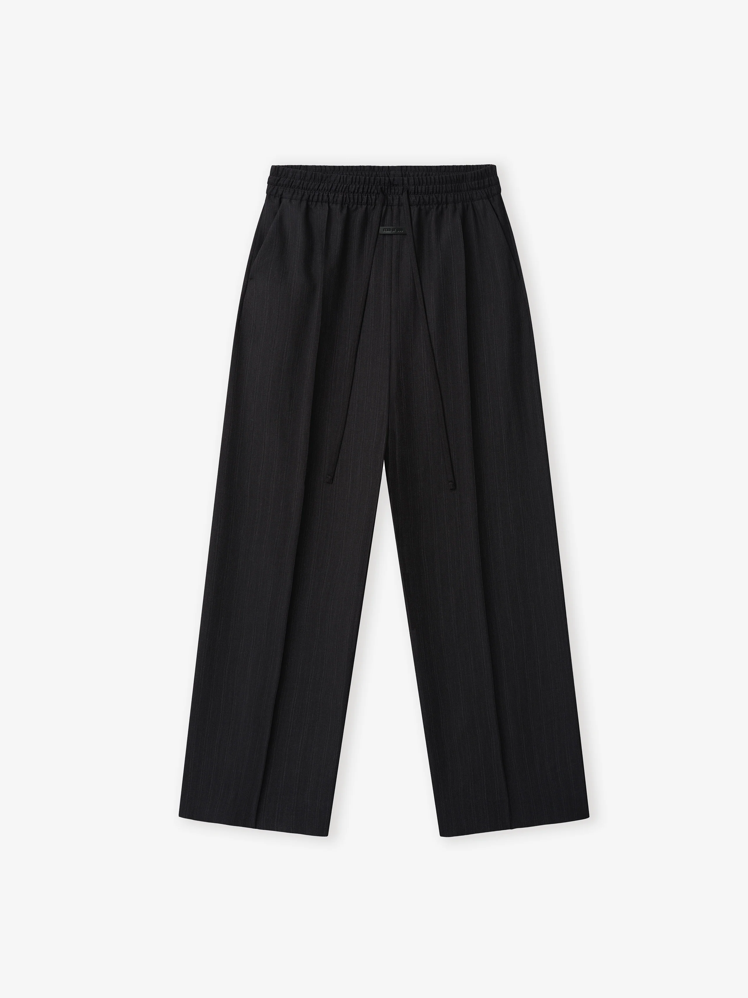 Black Striped Wool Wide Leg Drawstring Pants
