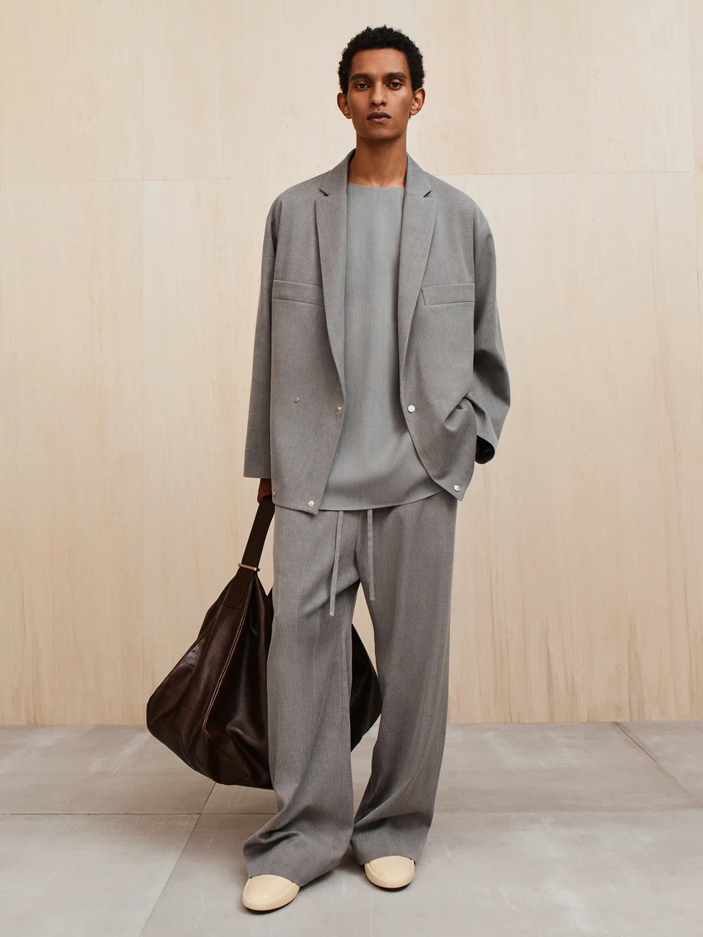Pigment Dyed Wool Wide Leg Drawstring Pants