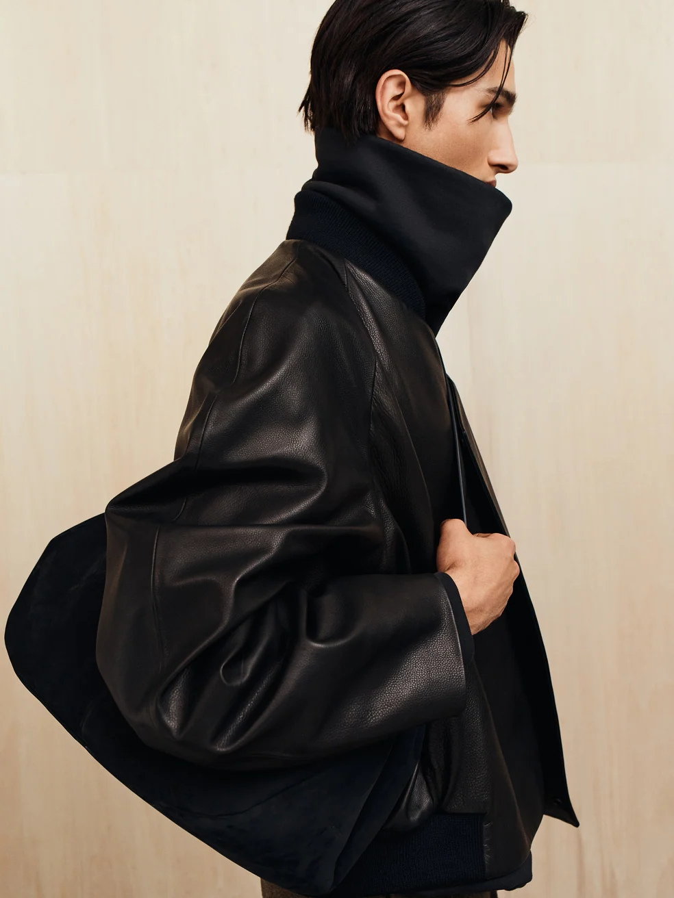 Leather Raglan Bomber Jacket
